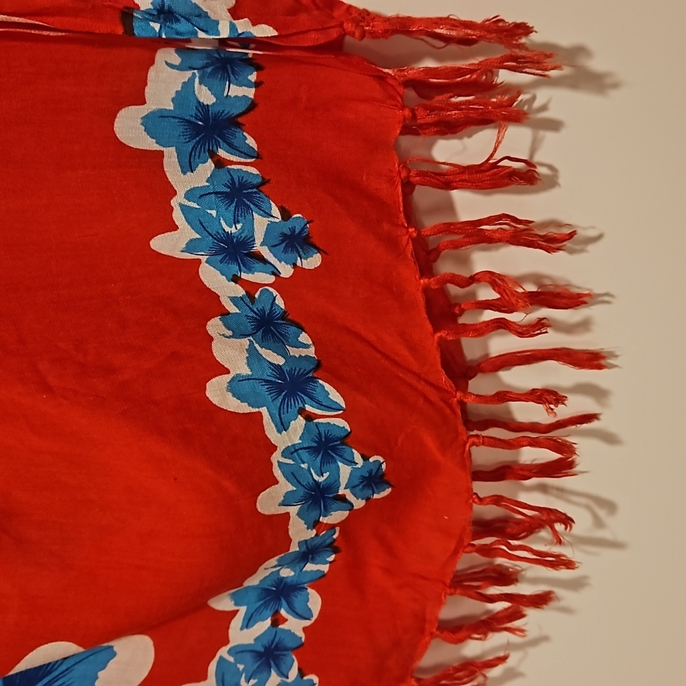 Tropical flower print wrap sarong pareo with fringe Hawai'i cover up like new - Picture 3 of 6